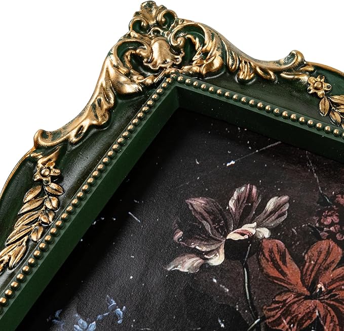 Vintage Green 11x14 Picture Frame with Mat for 8x10 or 11x14 Photos, Real Glass, Ornate Baroque Gothic Victorian Frame for Wall Display
