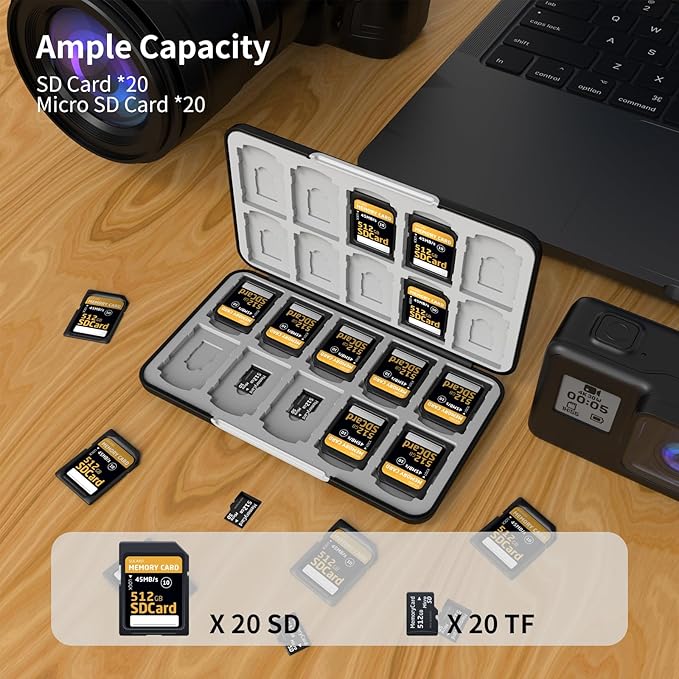 Memory Card Case with 40 Slots for 20 Micro SD SDXC SDHC TF Cards and 20 SD SDXC SDHC Cards,Anyskill SD Card Holde Features a Portable and Compact Design for Easy to Carry