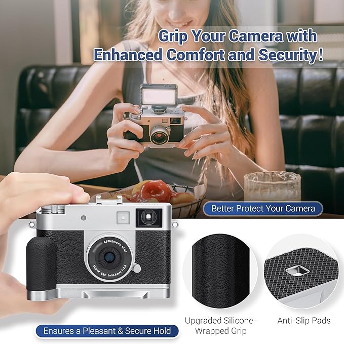 X Half Handgrip Hand Grip, Metal L-Shape Bracket Handle Holder for Fujifilm Fuji X Half Xhalf Camera,with Built-in Arca Quick Release Plate & Battery Compartment Opening Anti-Slip Microfiber Pad-Dgray