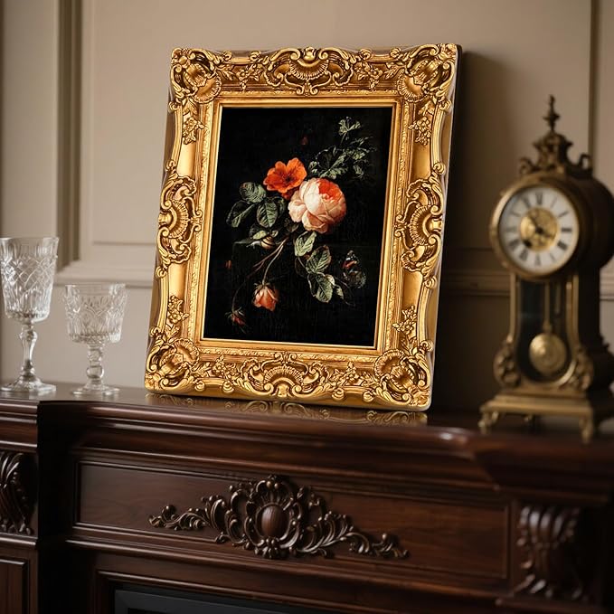 11x14 Picture Frame with Oil Painting, Antique Gold European Style for Wall Decor, Baroque-Style Home Decor Large Photo Frame with Real Glass, Ready to Hang
