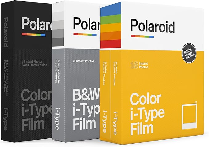 Polaroid I-Type Film Variety Pack - I-Type Color, B&W, Black Frame (32 Photos) (6182)