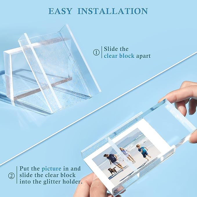 Instax Mini Photo Frames, 2x3 - Cute Acrylic Silver Glitter Frames for Fujifilm & Polaroid Film (3 Pack)