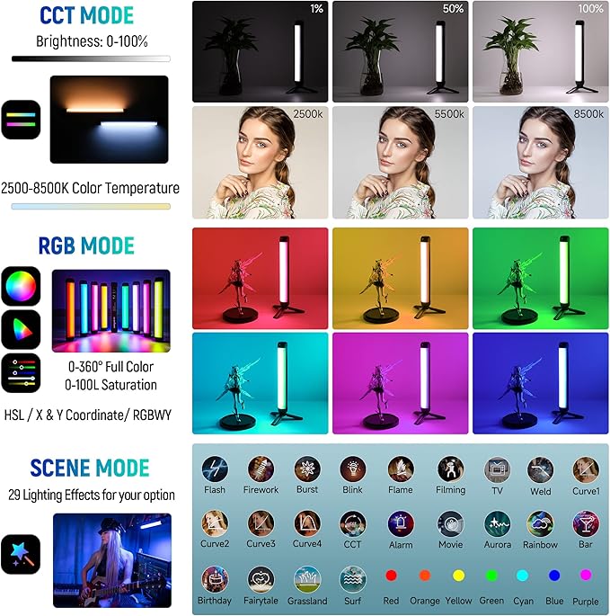 weeylite K21 2 Pack Magnetic RGB Tube Light, App Control Handheld RGB LED Video Stick Light Wand for Photography with Type-C Charging CRI 95+ 2500K-8500K LCD Display 3.7V/2500mAh Rechargeable Battery