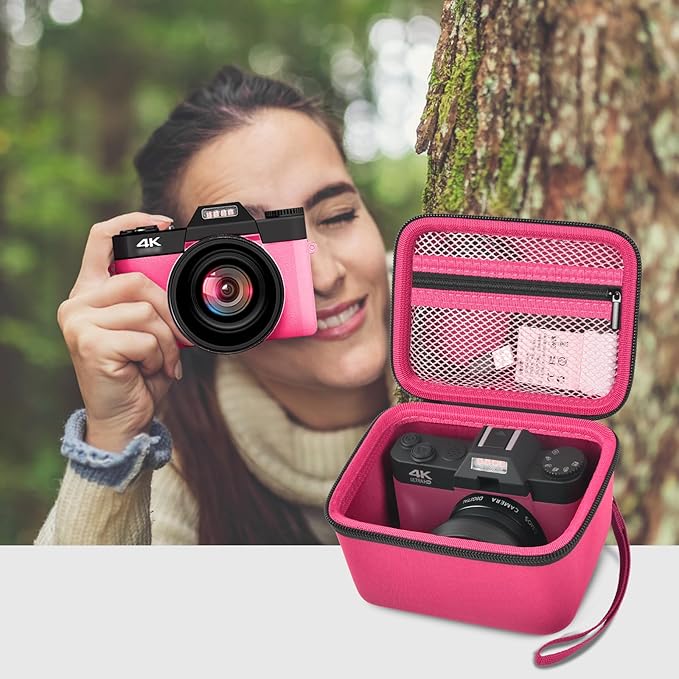 Vlogging Camera Case Compatible with for Duluvulu/for VJIANGER/for JGIPL/for TEBNGIHNM 4K Digital Cameras for Youtube. Vlog Camera Carrying Storage for Lens, Cable and Other Accessories - Red