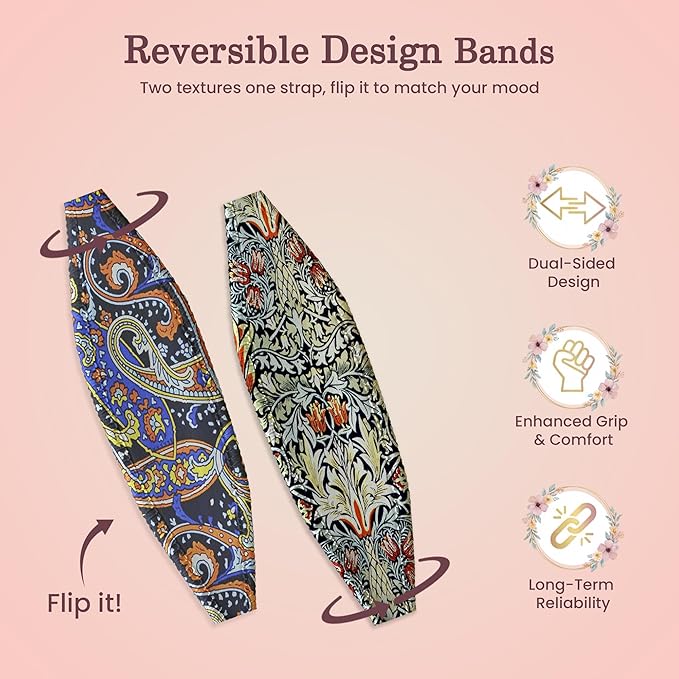 Switchbands Phone Grip Strap - Pack of 2 Reversible Finger Holder for Phone Back, Customizable Anti-Slip Design, Wireless Charging Compatible Detachable Grip iPhone - Assorted Paisley & Cool Vines