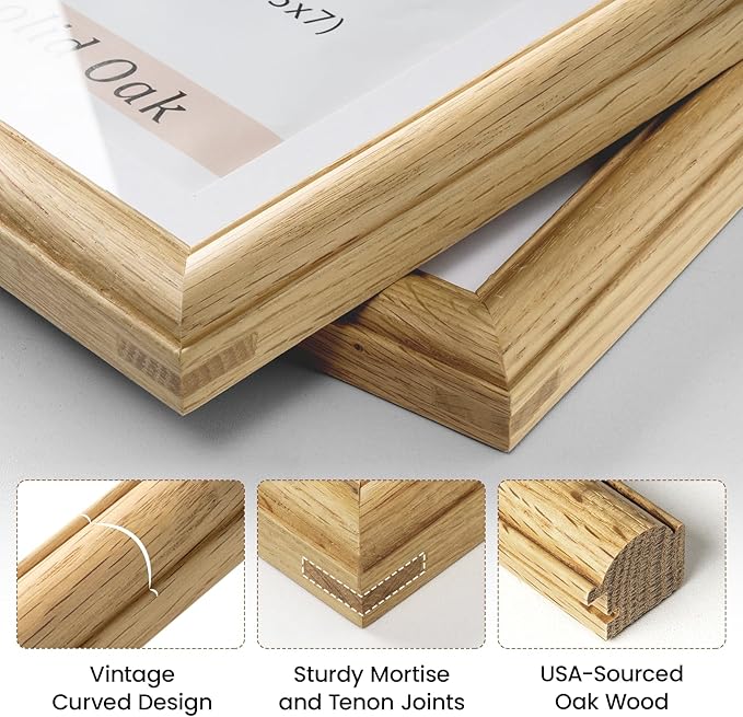 11x14 Picture Frame, Natural Solid Wooden Picture Frames with Tempered Glass, Display 8x10 with Mat or 11 x 14 Without, Vertical or Horizontal Wall Hanging Photo Frame, Natural Oak Color, 1 Pack