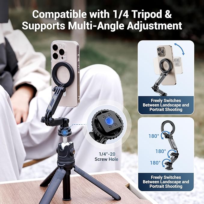 Magnetic Cold Shoe Mount for Phones & Action Camera, Detachable Hot Shoe Phone Holder Adapter with 1/4" 20 Thread Phone Tripod Mount for iPhone 17 Air 16 15 14 Pro Max Osmo 360 Action 5 Pro 4 Hero 13