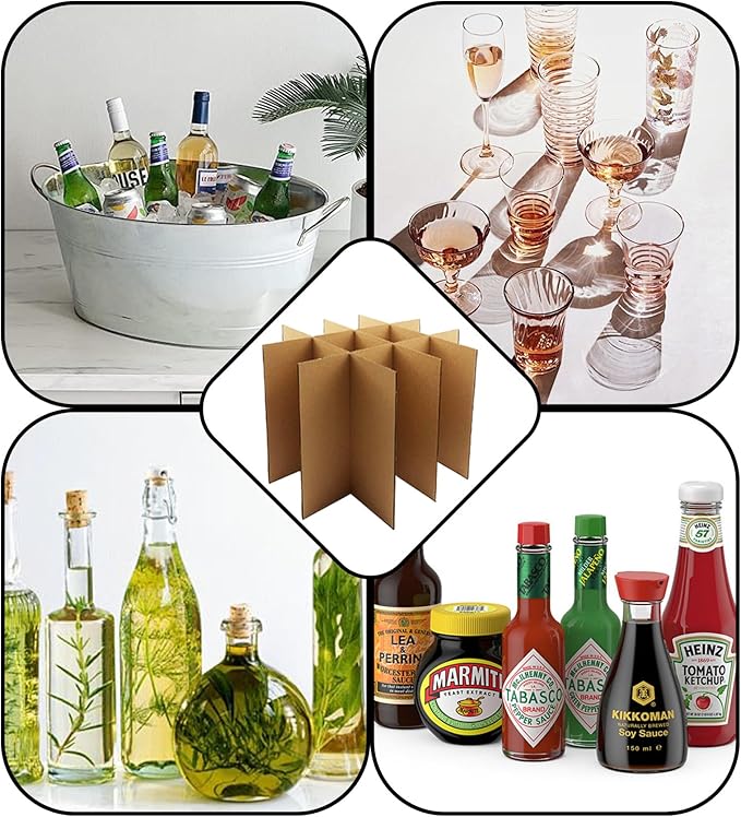 12 Set Glass Dividers Kits for 16 x 12 x 12 Inch Moving Boxes - Fits Glass Inserts - Wine Glassware & Dish Packing