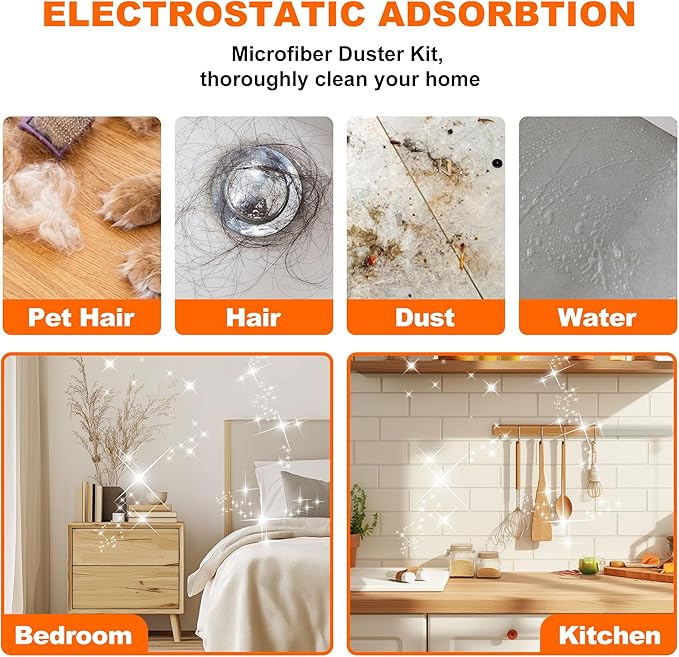 Professional Microfibre Dusters for Cleaning | Duster with Extension 100" | Cobweb Remover Duster Kit with 4 Washable Heads | Bendable Feather Duster for High Ceilings,Fans & Hard-to-Reach Areas,9PCS