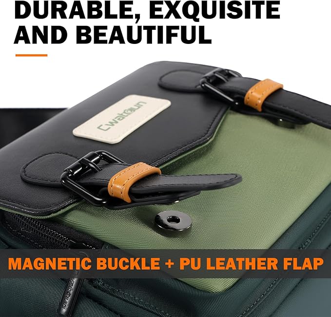 Cwatcun Camera Bag, Waterproof Flap Camera Crossbody Shoulder Messenger Case with Tripod Holder, Travel Photography Bag for Canon, Nikon, Sony, Fuji DSLR/SLR/Mirrorless Camera, Lens - Green, S