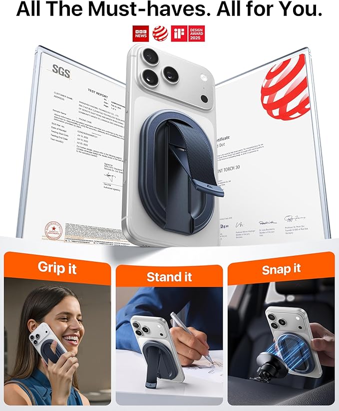 andobil [2026 All-New] Magnetic Phone Grip for Magsafe w/Finger Strap [Comfortable & Durable] Magnetic Phone Ring Holder for MagSafe Accessories & iPhone 17 Air 16 Pro Max Plus 15 14 13 12, Deep Blue