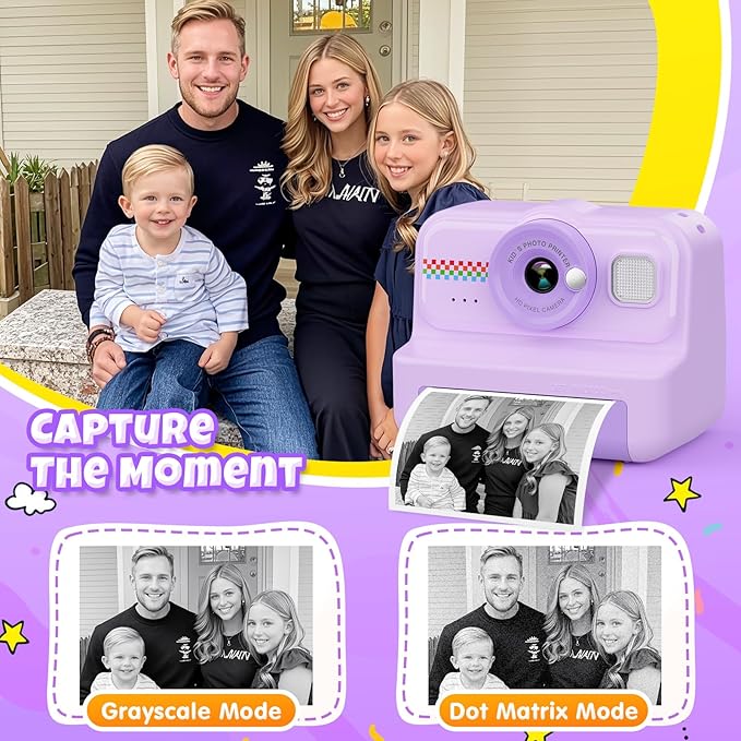 HiMont Kids Camera Instant Print, 1080P HD Instant Print Camera for Kids with 3 Rolls Print Paper & 32GB Card, Selfie Digital Camera for Kid, Ideal Kid Toys Gifts for Boys & Girls Age 3-14 (Purple)