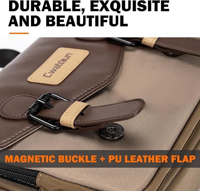 Cwatcun Camera Messenger Bag, Waterproof Flap Camera Crossbody Shoulder Case with Tripod Holder, Travel Photography Bag for Canon, Nikon, Sony, Fuji DSLR/SLR/Mirrorless Camera, Lens (Brown), S