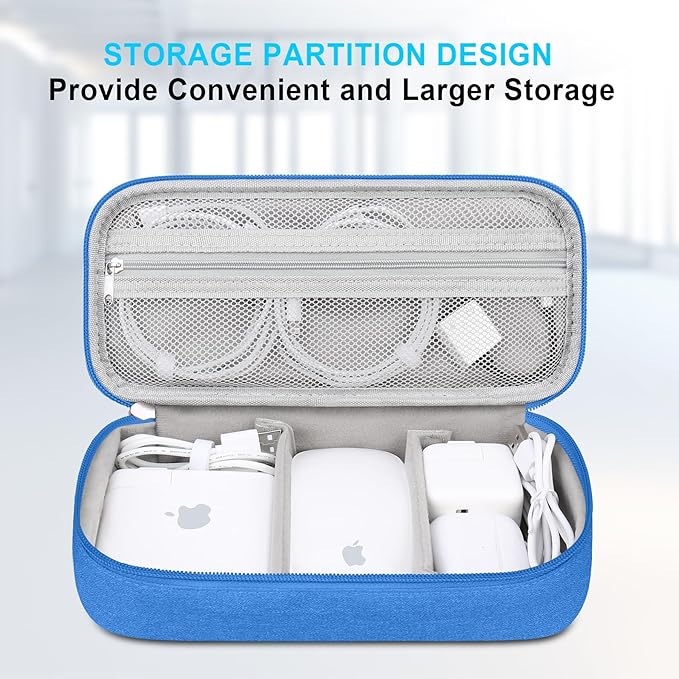 Lacdo Electronic Organizer Travel Cable Organizer Bag Pouch Tech Electronic Accessories Carry Case Portable Double Layers Charger Case for Cable, Cords, Charger, Earphone, Power Bank, Blue