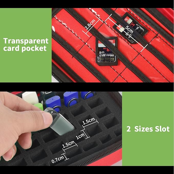 USB Flash Drive Case, SD Card & Memory Stick & Thumb Drives Pouch for SanDisk, for Samsung, Hard Shell Protective Storage Organizer - for IT Admins, Photographers & Film Crews - Box Only- (Red)