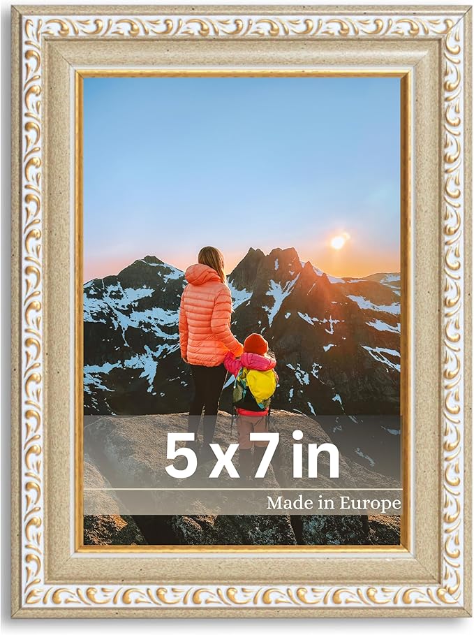 VictoR Picture Frame Chagall 5x7 Beige Gold - Vintage Picture Frames with Shutterproof Acrylic Glass - 5 x 7 Photo Frame - Beige Picture Frames - Antique
