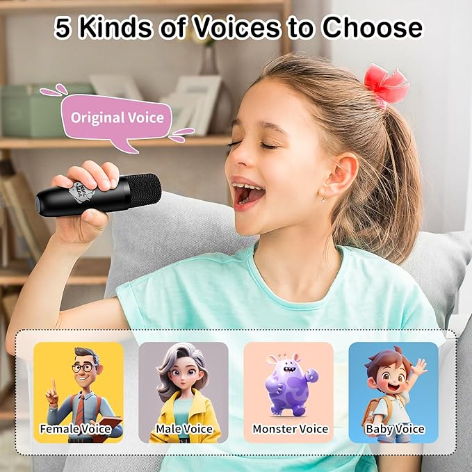Mini Karaoke Machine with Two Wireless Microphones, Portable Bluetooth Speaker for Adults and Kids, Karaoke Microphone with LED, Speaker Supports for TF Card/USB, AUX in (Black)