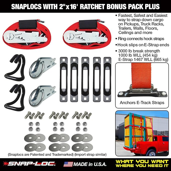 SNAPLOCS with Ratchet Bonus Pack Plus 2" x16' E-Strap System for Trucks and Trailers