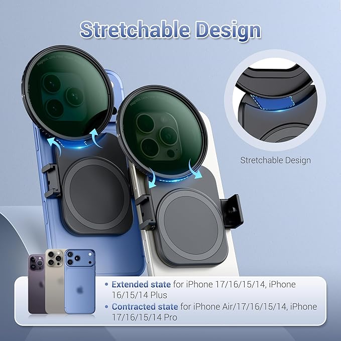 Upgraded 67mm ND Filter for iPhone 17, Magnetic Lens Filter Adapter with ND2-128 Variable ND Filter for iPhone 17 16 15 14 Pro Pro Max Plus, Phone Lens Filter Mount with 1/4-20" Screw & Cold Shoe
