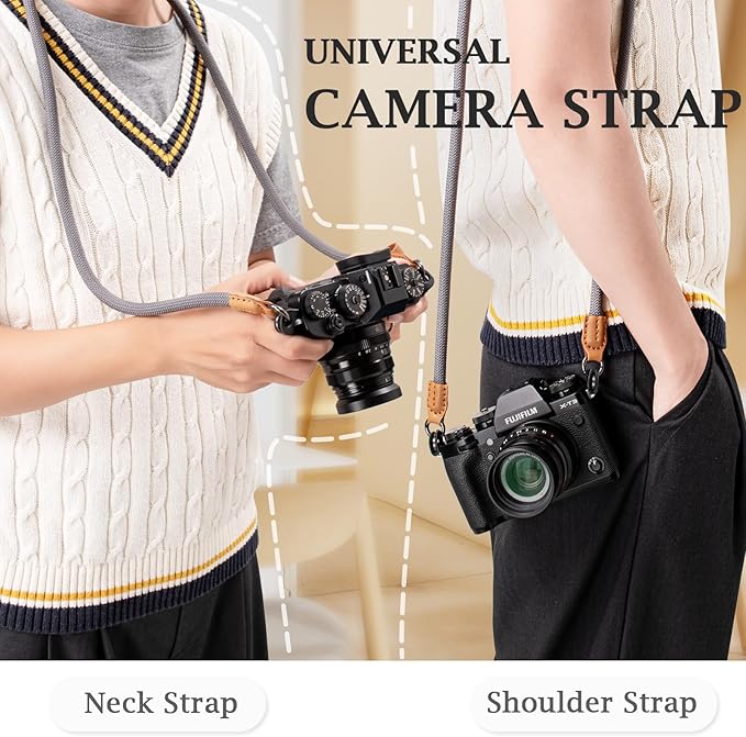 VOVMOEYA Camera Strap Rope,Camera Neck Strap Shoulder Strap for Fujifilm X100VI X100V XS20 XT5 for A6000 A6100 A6400 A6700 A7IV for Canon EOS R6 R10 for Nikon D850 D5600 D7500 - Grey