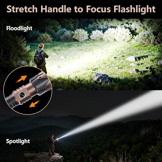 SKYFIRE Rechargeable Flashlights High Lumens 2 Pack with Ignition Lens,8000mAh Mini Bright Tactical Torch with 6 Modes Waterproof Zoomable LED Flash Light for Camping Essentials Outdoor Home Emergency