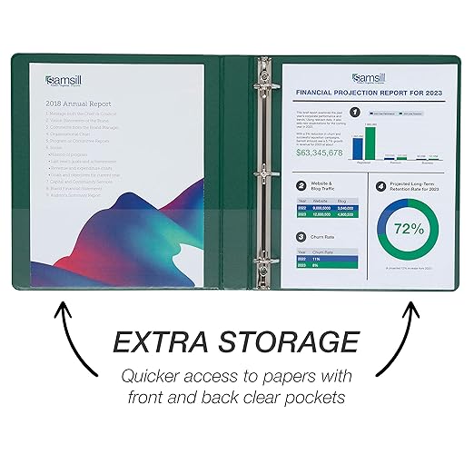 Samsill Durable 1 inch 3 Ring Binder, Made in USA, D Ring Binder, FSC 100% Recycled Chipboard, Green, 4 Pack