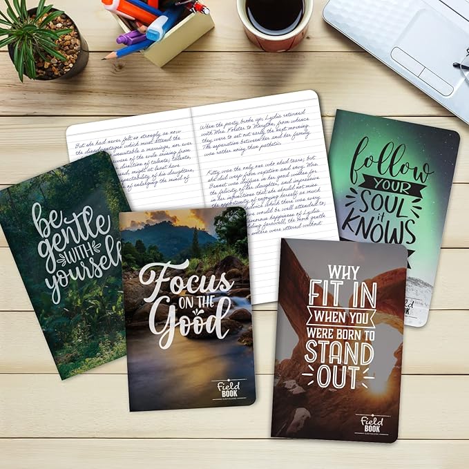 Elan Publishing Company Field Notebook/Journal - 5"x8" - Photo Inspiration Covers - Lined Memo Book - Pack of 5