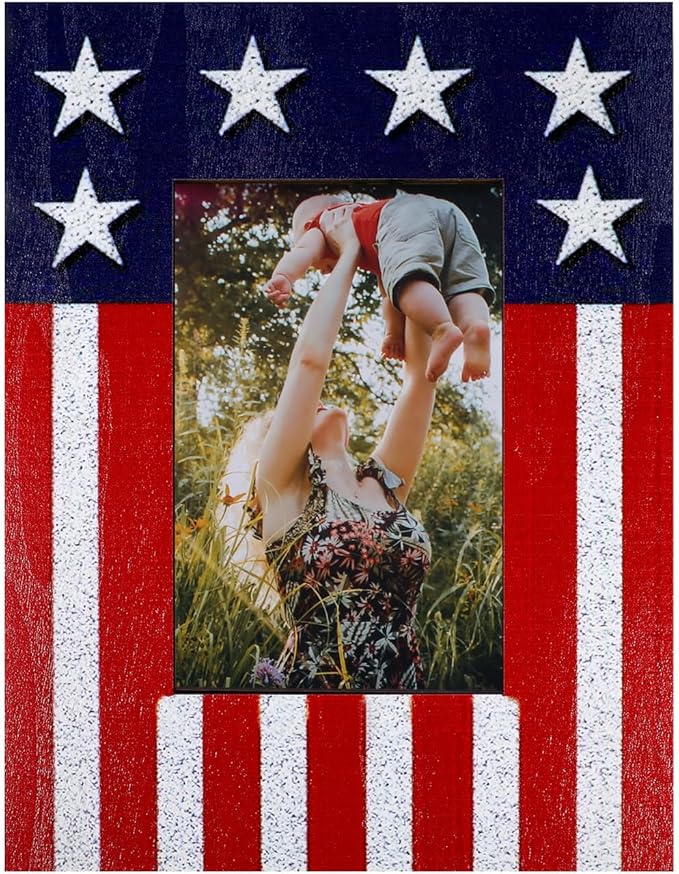 ABOOFAN American Flag Picture Frame, Independence Day Wooden Photo Frame, Desktop Picture Display Stand, 4th of July, Christmas Patriotic Decoration (6x8'', no Glass)