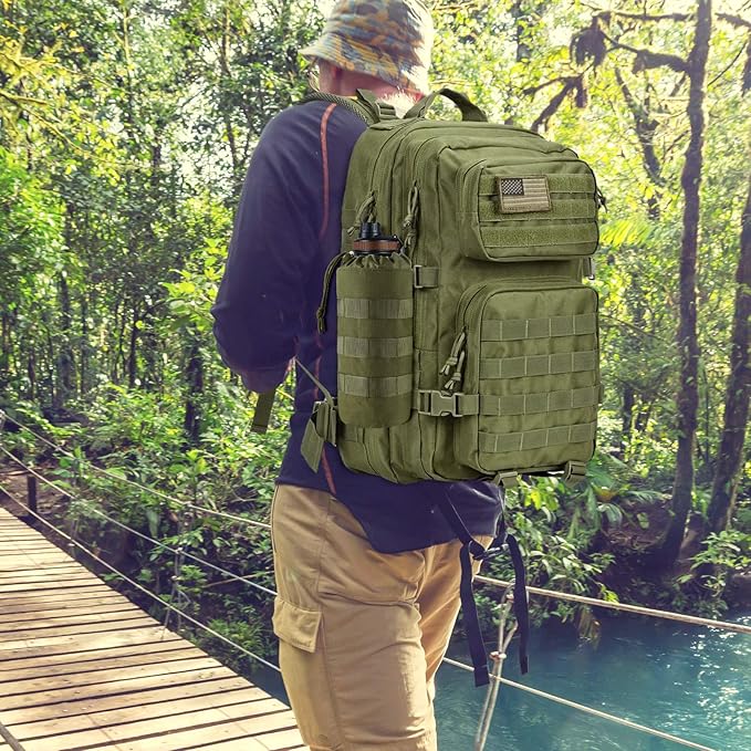 Tactical MOLLE Water Bottle Pouch with Drawstring Open Top & Mesh Bottom, Military Water Bottle Holder Bag Sports Travel Hydration Carrier