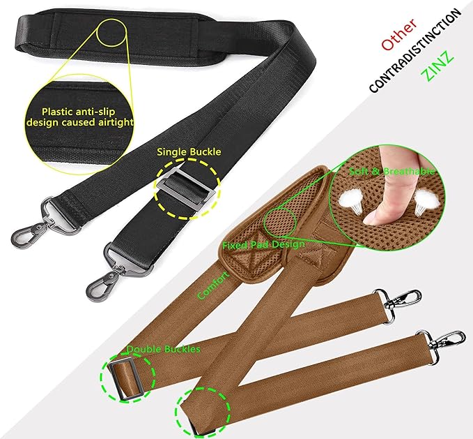 ZINZ Shoulder Strap 58" Ultra-Thick Fixed Padded and Adjustable Buckles Crossbody Strap for Briefcase Laptop Bag Luggage