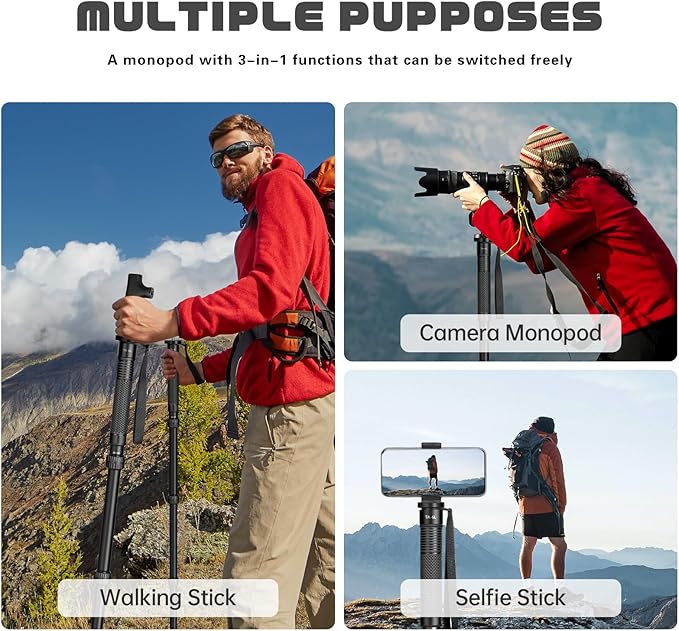 TONYBOO 68.5” Monopod for Camera,Φ32mm 6-Section Aluminum Camera Monopod Stand, with Wrist Strap, Rubber Grip, Twist Locks, Compatible with Photography DSLR Camera Mirrorless, Max Load 33 lbs - TA-6L
