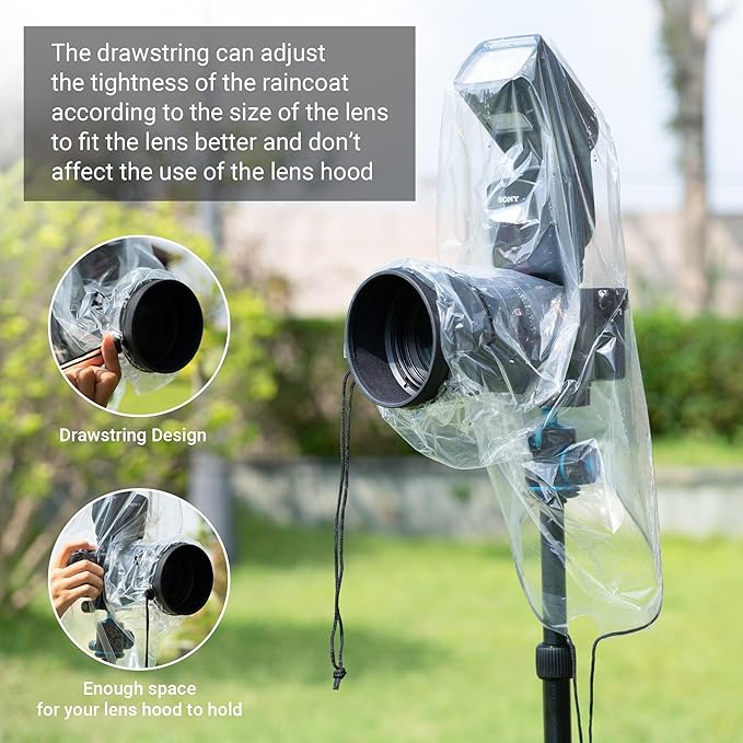 2 Pack Camera Rain Cover with Flash Clear Dust Proof Sleeve Protection for Canon EOS 4000D 1200D 90D 80D 77D 70D 5D 6D 7D Mark II R10 R7 R5 R6 Rp R Rebel T8i T7i T7 T6i SL3 SX70 SX60 HS