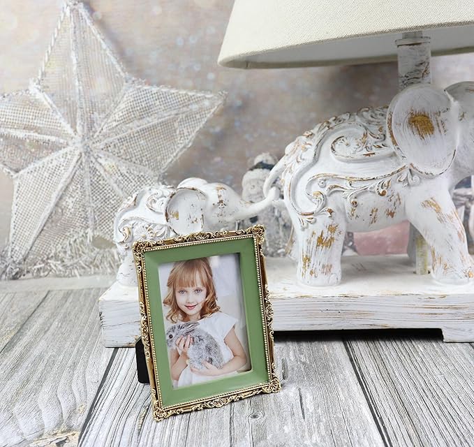 Hymmah Wallet Picture Frame Vintage Photo Frame Ornate Textured Hand-Crafted Resin Picture Frame with Easel & Hook for Tabletop & Wall Display, Decorative Floral Design Home Decor, Photo Gallery, Art,