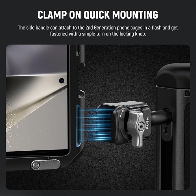 NEEWER Quick Release Side Handle Only for 2nd Gen Phone Cages PA043 PA044 for iPhone 15 Pro Max/15 Pro, PA042 for Samsung S24 Ultra, with Covered Cold Shoe, Anti Off Pin, Silver Lock, PA045S