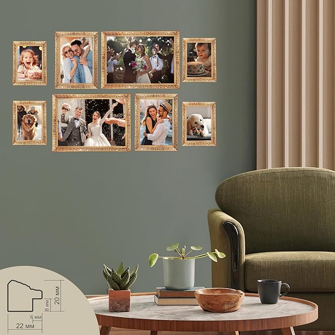 VictoR Picture Frame 5x7 in Gold Vermeer - Antique Picture Frame with shatterproof Acrylic Glass - 5 x 7 Photo Frame Vintage