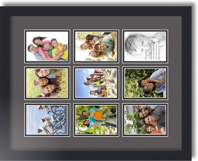 Art to Frames Double-Multimat-1045-41/89-FRBW26079 Collage Photo Frame Double Mat with 9 - 3.5x5 Openings and Satin Black Frame