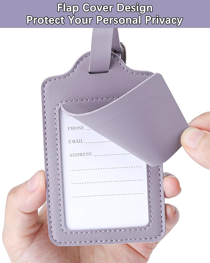 Teskyer Luggage Tags, Thick & Durable, Easy to Identify, Privacy Protection, TSA Approved Travel Essentials Suitcase Tags - 2 Pack, Purple