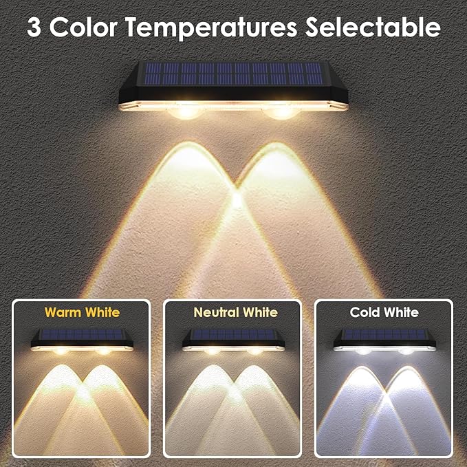 Solar Fence Lights - 2PK Solar Outdoor Light Warm White/Daylight White/Cold White 3 Modes Deck Lights for Outside, Deck Fences, Stair Railings, Pools and Walls