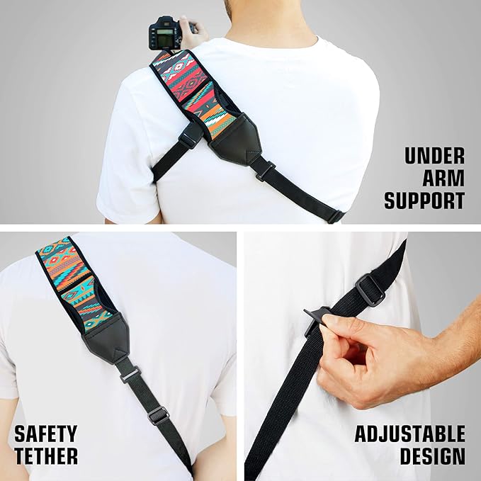 USA Gear Camera Sling Shoulder Strap - Adjustable Neoprene, Safety Tether, Accessory Pocket, DSLR Strap Quick Release - Compatible with Canon, Nikon, Sony and More DSLR Mirrorless Cameras (Southwest)