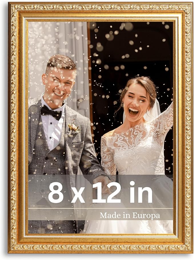 VictoR Picture Frame Chagall 8x12 Gold - Vintage Picture Frames with Shutterproof Acrylic Glass - 8 x 12 Photo Frame - Gold Picture Frames - Antique - only for hanging