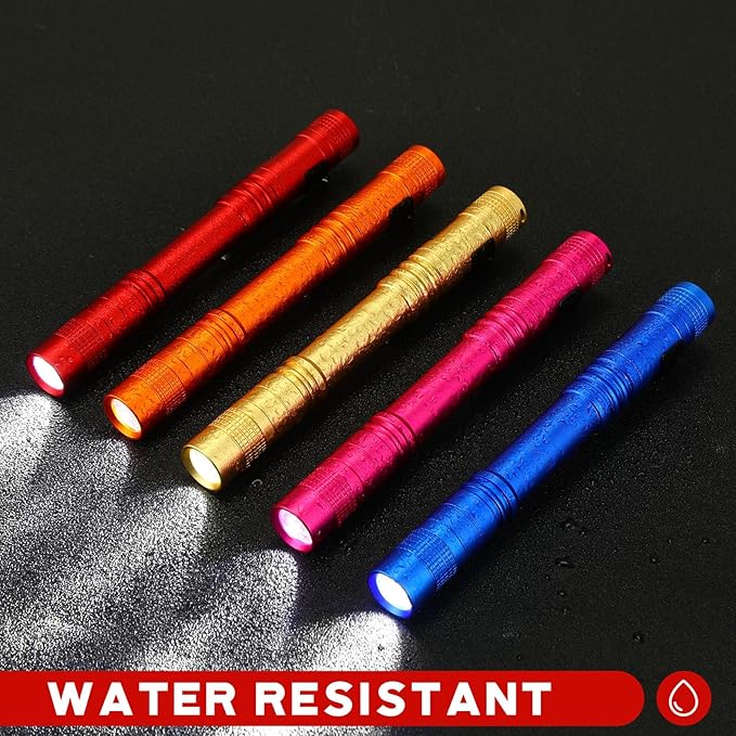 Hortsun 20 Pcs Mini Pen Light Flashlights Christmas Gifts for Men Pocket Flashlights Pen with Clip Small LED Handheld Slim Torches Without Battery(5.12 Inch,Red, Rose Pink, Yellow, Blue, Orange)
