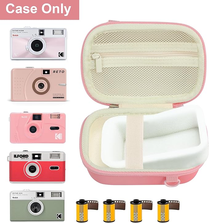 Leayjeen Digital Camera Case Compatible with KODAK EKTAR H35 H35N Half Frame Film Camera，Storage Holder Organizer for Kodak Ultra F9 M35 M38 Paper Shoot Camera-Pink(Case Only)