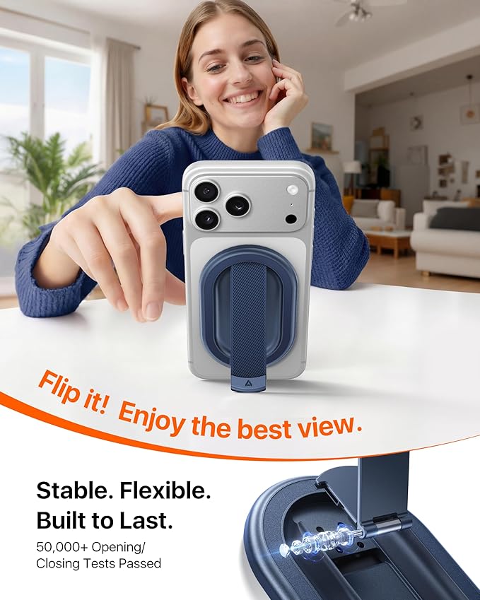 andobil [2026 All-New] Magnetic Phone Grip for Magsafe w/Finger Strap [Comfortable & Durable] Magnetic Phone Ring Holder for MagSafe Accessories & iPhone 17 Air 16 Pro Max Plus 15 14 13 12, Deep Blue