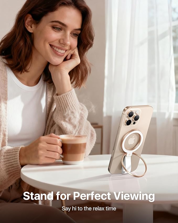 andobil [2025 Unrivaled Stability] Magnetic Phone Grip Holder for MagSafe Ring Stand Holder Kickstand Compatible with MagSafe Accessories for iPhone 17 Air 16 Pro Max Plus 15/14/13/12&Android,Rosegold