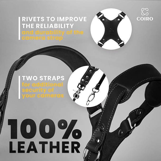 C Coiro Camera Harness for 2 Cameras Dual Shoulder Leather Camera Strap for DSLR/SLR, Camera Straps for Photographers