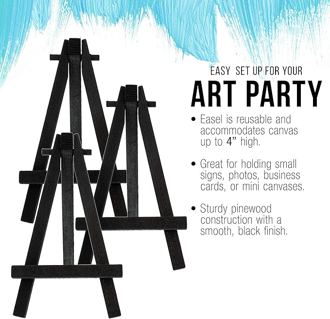 U.S. Art Supply 5" Mini Easel (6 Pack) - Black Wooden A-Frame Tabletop Display Stand, Mini Easel Stand - Small Easels for Display, Small Canvases, Crafts, Business Cards, Signs, Photos, Gifts