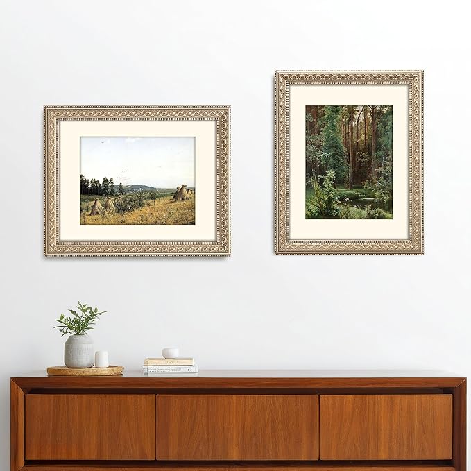 12x16 Antique Silver Wood Ornate Vintage Classic Picture Frame, With Mat 9x12 inches, Plexi Glass Cover, Horiztonal or Vertical Wall Mount Display, 2 Pack