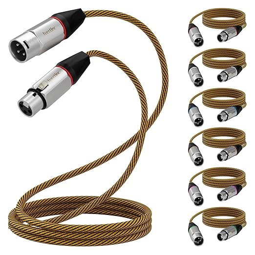 6ft XLR Cables 6 Pack, Balanced Microphone Cable Male to Female, Durable 3-Pin Cord for Recording Stage and Podcast DJ