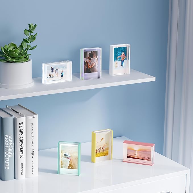 Instax Mini Photo Frames, 2x3 - Cute Acrylic Silver Glitter Frames for Fujifilm & Polaroid Film (3 Pack)
