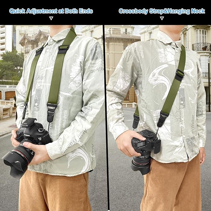 FIEIL Camera Shoulder Strap with Quick Release Plate, 1.5''Wide Universal Camera Neck Strap, Smooth and sturdy, Equipped with Comfortable Silicone Shoulder Pad for Photographers(Moss Green)